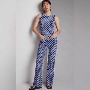 Maeve Anthropologie Purple Blue Geometric Wide Leg Jumpsuit